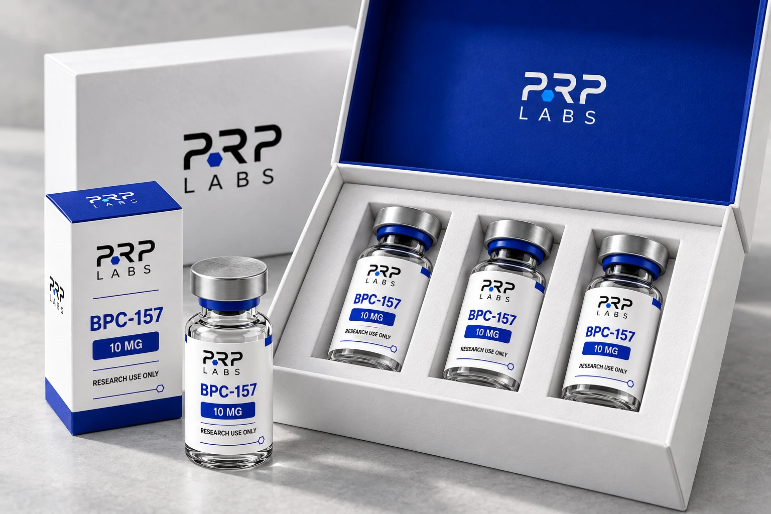 Proposed PRP presentation box with research vials and a matching carton
